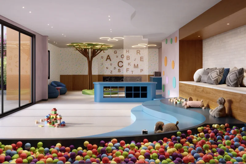 Brinquedoteca segura e colorida para crianças