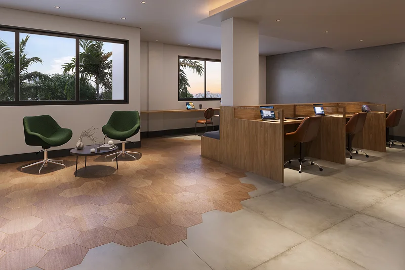 Espaço de coworking moderno e funcional